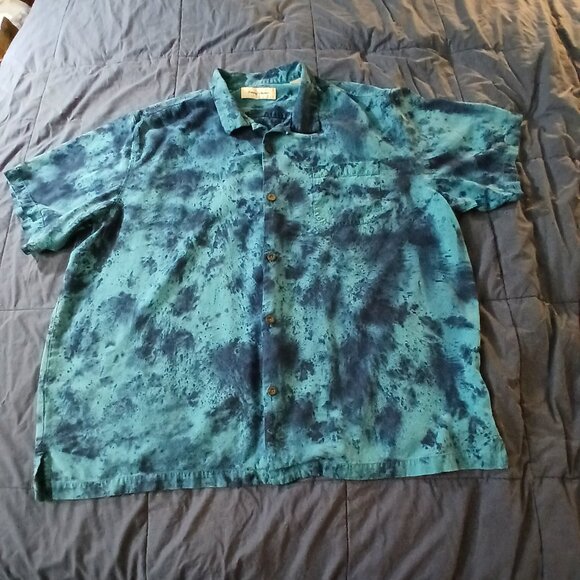 Black & Blues - Tie Dyed 100% Silk Camp Shirt - Picture 1 of 7